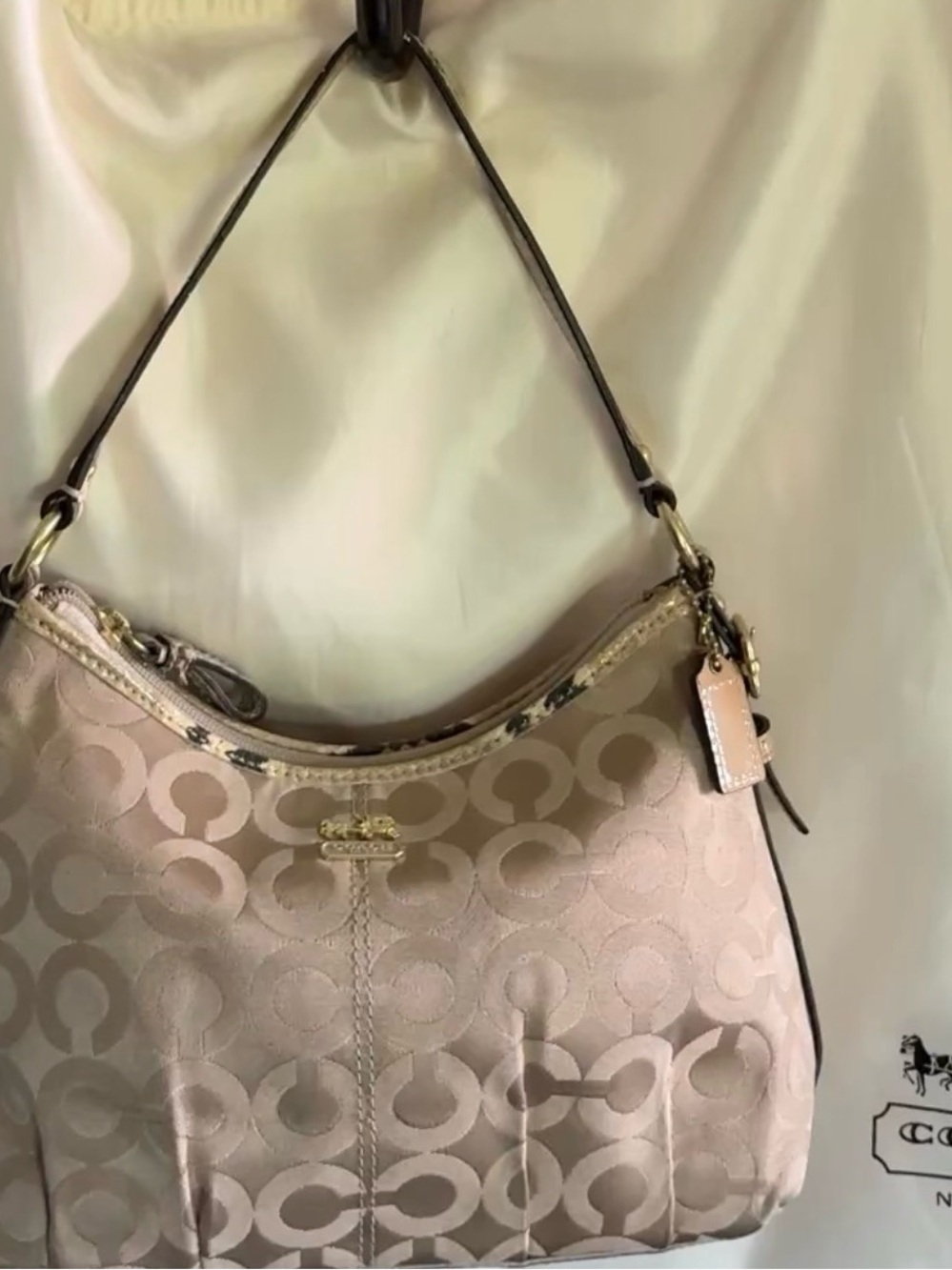 Coach Beige Signature Jacquard Shoulder Bag
